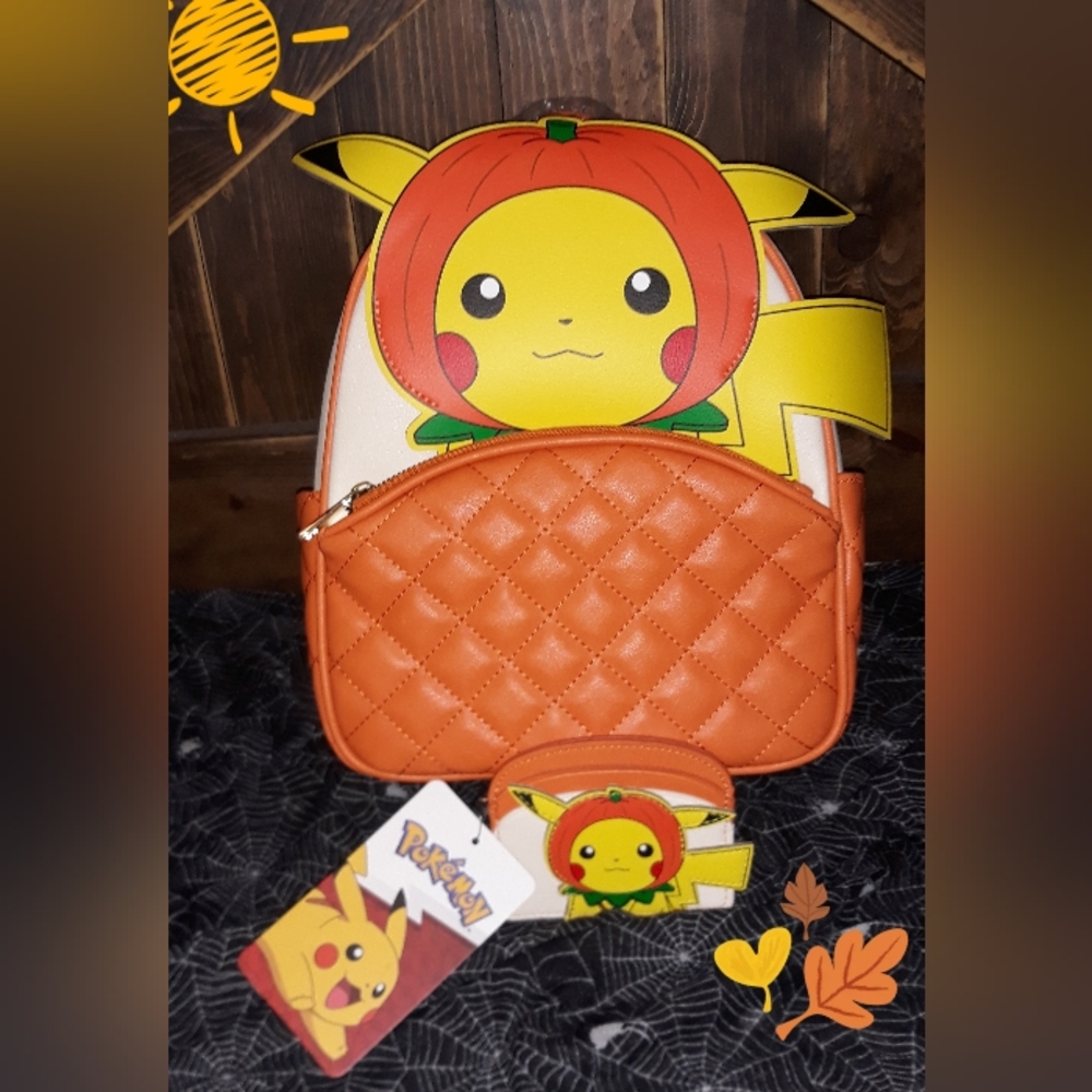 Pokémon Pumpkin Pikachu Mini Backpack & Cardholder includes dust bag